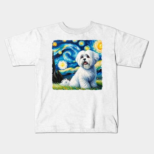 Starry Coton de Tulear Dog Portrait - Pet Portrait Kids T-Shirt by starry_night